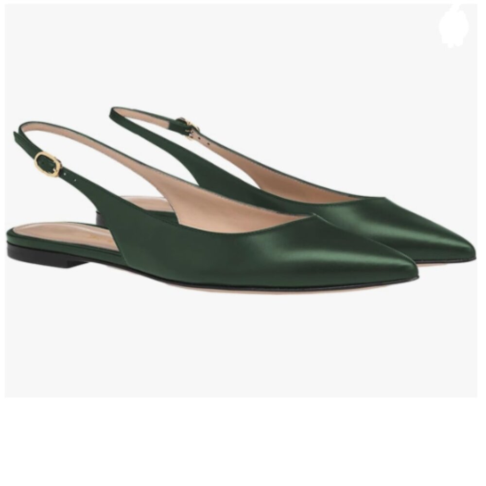 FOWT Dark Green Pointed Toe Slingback Buckle Strap Womens Flats Comfort Shoes